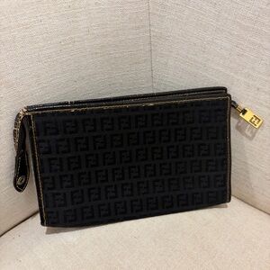 Fendi Black and Gold Monogram Pouch - Vintage Clutch